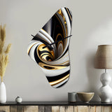 Gold Black And White Stained Glass I - Asymmetric Metal Wall Clock