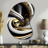 Gold Black And White Stained Glass I - Asymmetric Metal Wall Clock