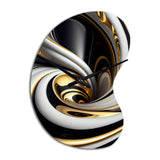 Gold Black And White Stained Glass I - Asymmetric Metal Wall Clock