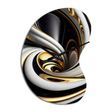 Gold Black And White Stained Glass I - Asymmetric Metal Wall Clock