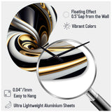 Gold Black And White Stained Glass I - Asymmetric Metal Wall Clock