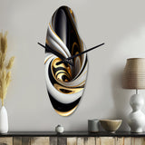 Gold Black And White Stained Glass I - Asymmetric Metal Wall Clock