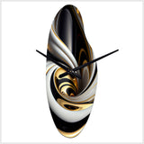 Gold Black And White Stained Glass I - Asymmetric Metal Wall Clock