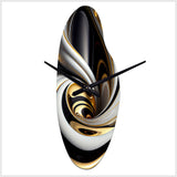 Gold Black And White Stained Glass I - Asymmetric Metal Wall Clock