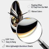 Gold Black And White Stained Glass I - Asymmetric Metal Wall Clock