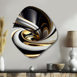 Gold Black And White Stained Glass I - Asymmetric Metal Wall Clock