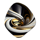 Gold Black And White Stained Glass I - Asymmetric Metal Wall Clock