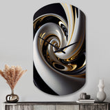 Gold Black And White Stained Glass III - Asymmetric Metal Wall Clock