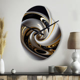 Gold Black And White Stained Glass III - Asymmetric Metal Wall Clock