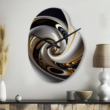 Gold Black And White Stained Glass III - Asymmetric Metal Wall Clock