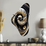 Gold Black And White Stained Glass V - Asymmetric Metal Wall Clock