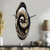 Gold Black And White Stained Glass V - Asymmetric Metal Wall Clock