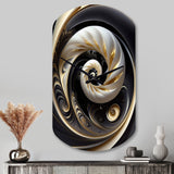 Gold Black And White Stained Glass V - Asymmetric Metal Wall Clock