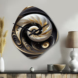 Gold Black And White Stained Glass V - Asymmetric Metal Wall Clock