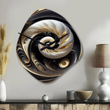 Gold Black And White Stained Glass V - Asymmetric Metal Wall Clock