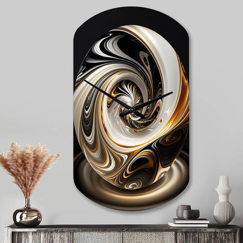 Gold And Black Stained Glass Spiral II - Asymmetric Metal Wall Clock