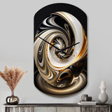 Gold And Black Stained Glass Spiral II - Asymmetric Metal Wall Clock
