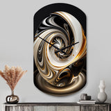 Gold And Black Stained Glass Spiral II - Asymmetric Metal Wall Clock