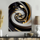 Gold And Black Stained Glass Spiral III - Asymmetric Metal Wall Clock