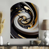 Gold And Black Stained Glass Spiral III - Asymmetric Metal Wall Clock