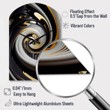 Gold And Black Stained Glass Spiral III - Asymmetric Metal Wall Clock