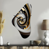 Gold And Black Stained Glass Spiral III - Asymmetric Metal Wall Clock
