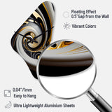 Gold And Black Stained Glass Spiral III - Asymmetric Metal Wall Clock