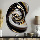 Gold And Black Stained Glass Spiral III - Asymmetric Metal Wall Clock