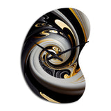 Gold And Black Stained Glass Spiral III - Asymmetric Metal Wall Clock