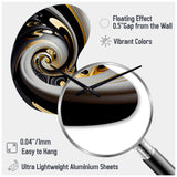 Gold And Black Stained Glass Spiral III - Asymmetric Metal Wall Clock