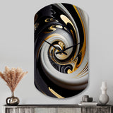 Gold And Black Stained Glass Spiral III - Asymmetric Metal Wall Clock