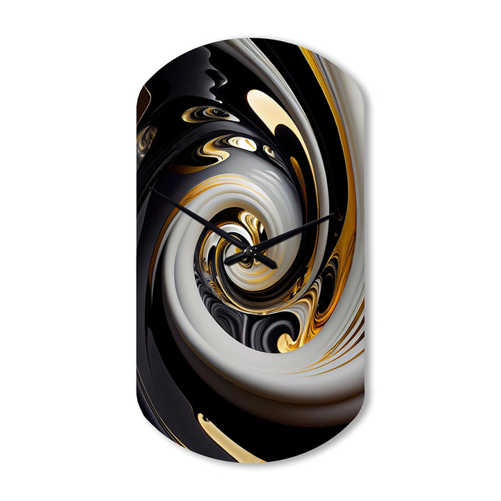 Gold And Black Stained Glass Spiral III - Asymmetric Metal Wall Clock