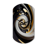Gold And Black Stained Glass Spiral III - Asymmetric Metal Wall Clock