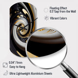 Gold And Black Stained Glass Spiral III - Asymmetric Metal Wall Clock