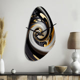 Gold And Black Stained Glass Spiral III - Asymmetric Metal Wall Clock