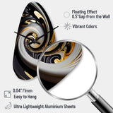 Gold And Black Stained Glass Spiral III - Asymmetric Metal Wall Clock