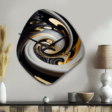Gold And Black Stained Glass Spiral III - Asymmetric Metal Wall Clock
