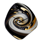 Gold And Black Stained Glass Spiral III - Asymmetric Metal Wall Clock