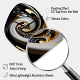 Gold And Black Stained Glass Spiral III - Asymmetric Metal Wall Clock