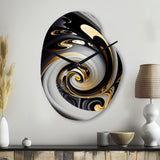 Gold And Black Stained Glass Spiral III - Asymmetric Metal Wall Clock