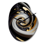 Gold And Black Stained Glass Spiral III - Asymmetric Metal Wall Clock