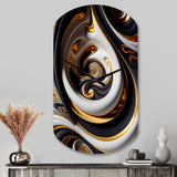 Gold And Black Stained Glass Spiral IV - Asymmetric Metal Wall Clock