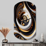 Gold And Black Stained Glass Spiral IV - Asymmetric Metal Wall Clock