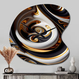 Gold And Black Stained Glass Spiral IV - Asymmetric Metal Wall Clock