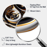 Gold And Black Stained Glass Spiral IV - Asymmetric Metal Wall Clock