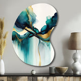 Teal And Gold Abstract Expression I - Asymmetric Metal Wall Clock