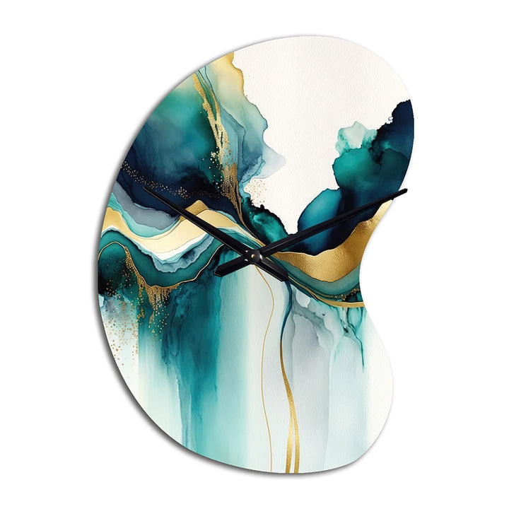 Teal And Gold Abstract Expression I - Asymmetric Metal Wall Clock