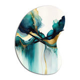Teal And Gold Abstract Expression I - Asymmetric Metal Wall Clock