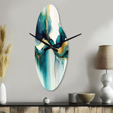 Teal And Gold Abstract Expression I - Asymmetric Metal Wall Clock