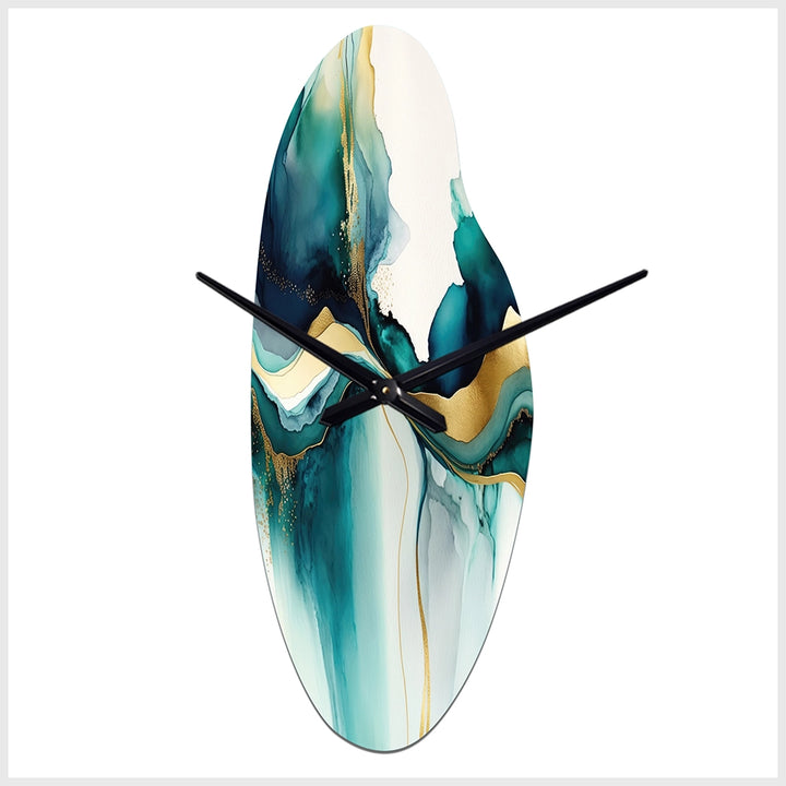 Teal And Gold Abstract Expression I - Asymmetric Metal Wall Clock